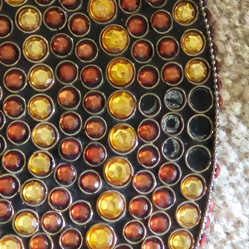AS IS KIM SEYBERT HOLIDAY BROWN GOLD CRYSTAL BEADED PLACEMAT CHARGER CENTERPIECE